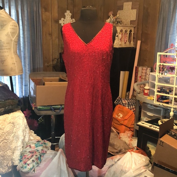 Beautiful Red Beaded Dress - Picture 10 of 12